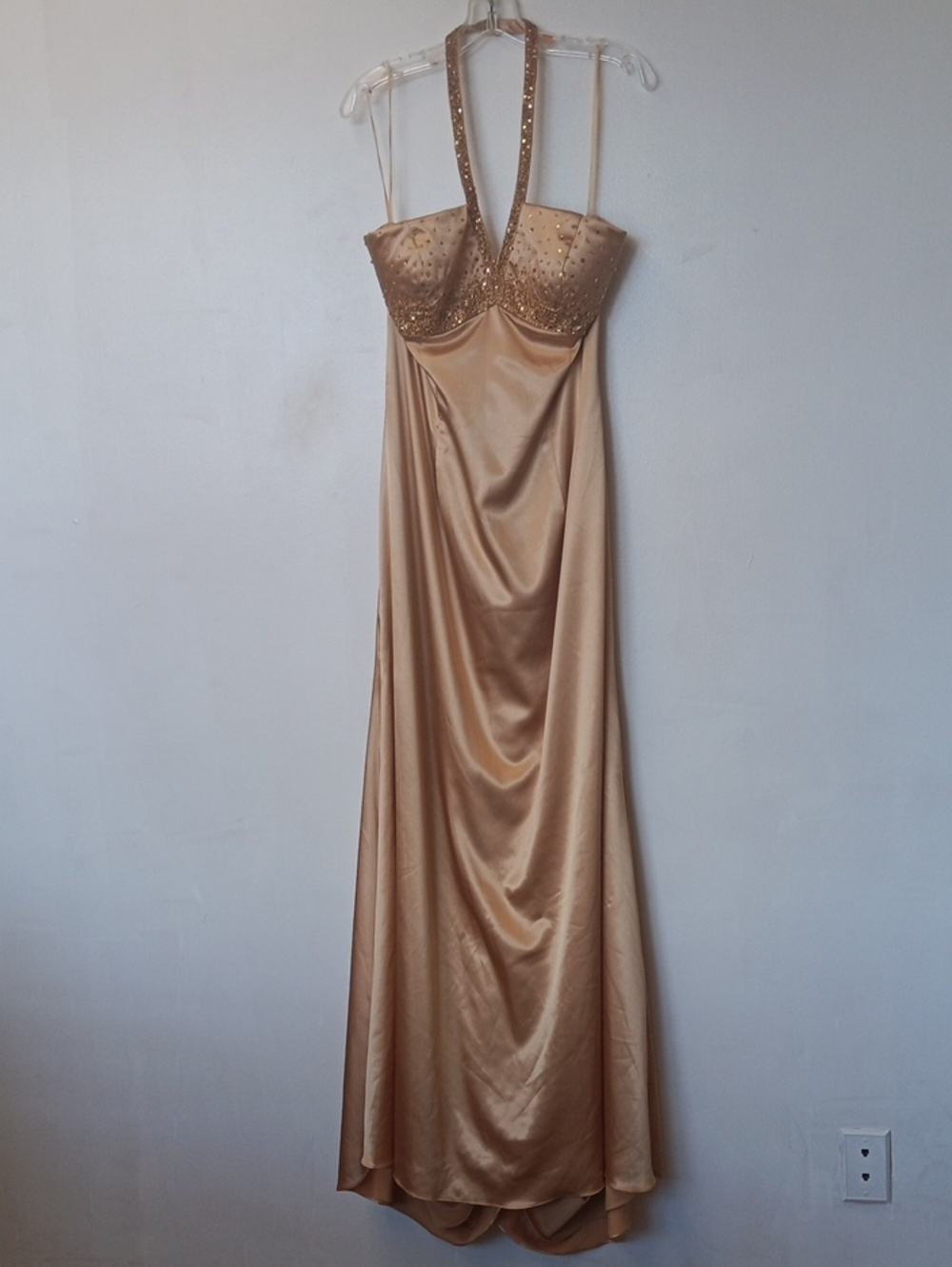 Vintage Sean Collection Gold Halter Prom Gown with Beaded Bust